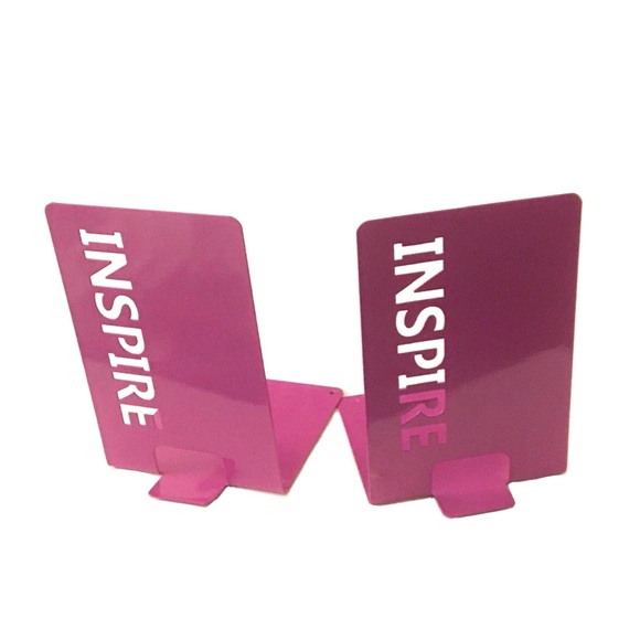 New Metal Bookends Set with Stenciled INSPIRE Message - Picture 3 of 10